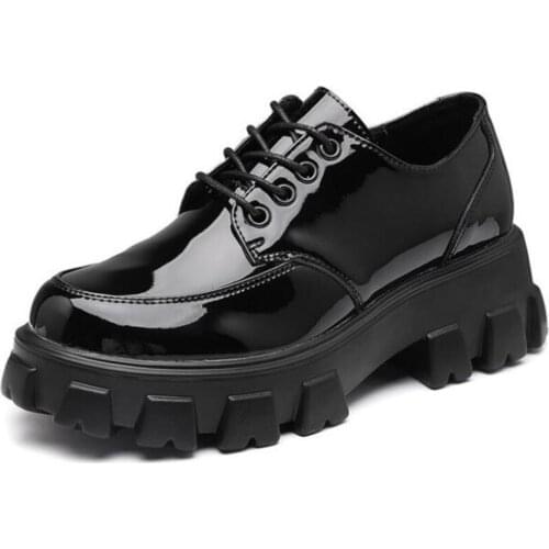 2020 New Lace-up Patent Leather Autumn Winter Trend Shoes High Heel Shoes Increase Platform Shoes Casual Large Size Women Shoes