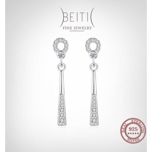 Beitil Real 925 Sterling Silver Round Cubic Zirconia Swing Dangle Stud Earringsr For Women Wedding Statement Fine Silver Jewelry