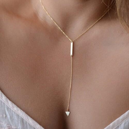 Personality Simple Metal Strip Geometric Triangle Tassel Womens Short Necklace Necklace Women