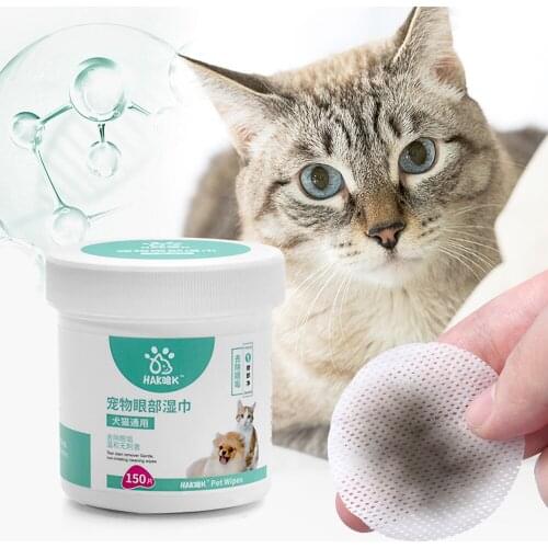 150pcs Pet Eye Wet Wipes Tears Stain Remover Ear Mites Cleaning Cotton Towel Portable Paws Hair Grooming Wipe for Cats Dogs
