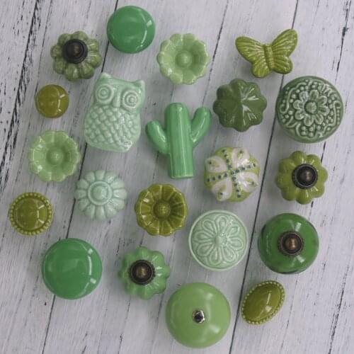 1x Various Models Cabinet Knobs European Furniture Handles Ceramic Door Knob Drawer Cupboard Kitchen Pull Knobs Green color