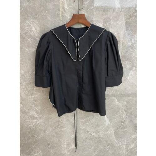 2021SS Summer Fashion Women New Diamonds Short Sleeve Blouse Female Luxury Tops Shirt 2 Color Tutu