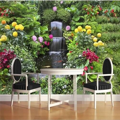 Beibehang 3d Wallpaper Mural Wall Sticker Fresh 3D Flower Garden Falls Fountain Mural Background Wall papel de parede