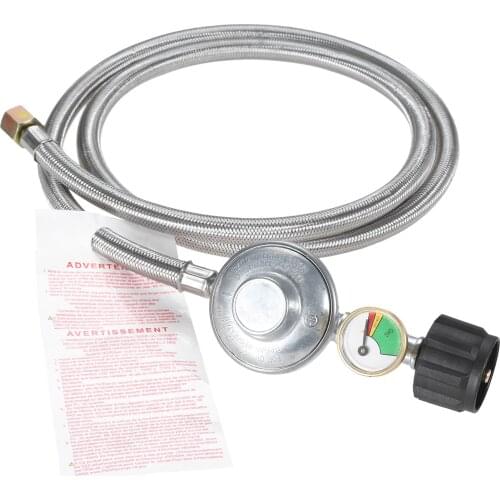 5ft Stainless Propane Regulator Hose with Gauge for Burner Stove Gas Water Heater Forced Air Heater Burner Stove Fire Pit