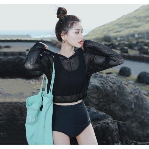 2021 New Sexy High Waist Bikini Women Solid Swimwear Swimsuit Push Up Biquini Korea Style Bikinis Long Sleeve Bathing Swimskirt