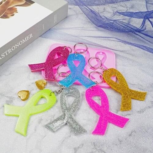 Handmade AIDS Cancer Awareness Bow Keychains Resin Mold Silicone Red Ribbon Bow Epoxy Resin Mold Jewelry Making Tools