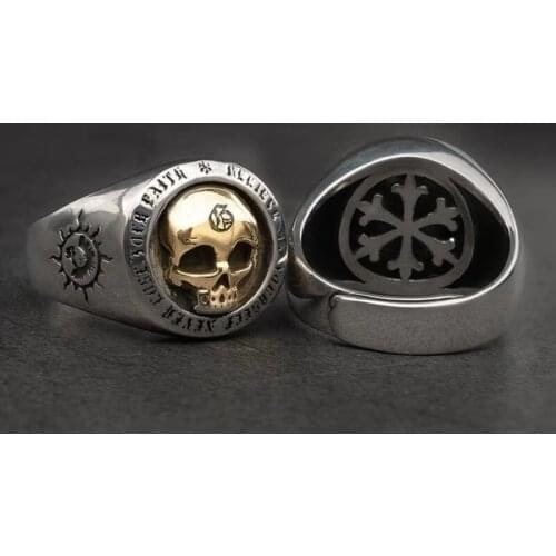 BUDROVCI Retro Domineering Skull Ring Male Tide Hip Hop Skull Ring Punk Rock Ring Stainless Steel Rings Jewelry for Men