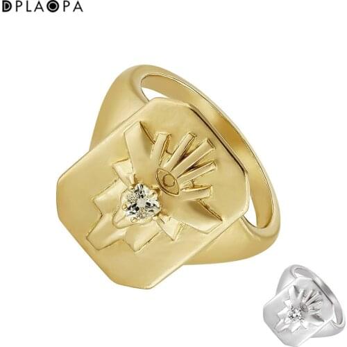 DPLAOPA 925 Sterling Silver Gold Anillo Sello Fantasía Cuarzo Plata Recubierta Oro Large 2021 Women Wedding Jewelry Gift