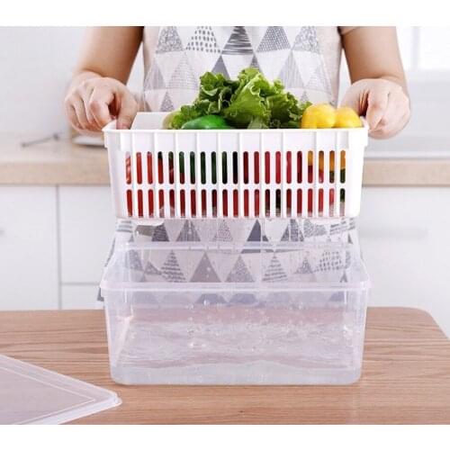 Double-Layer Drain Basket with Lid Refrigerator Crisper Multifunctional Large Size Washing Vegetable Basket Kitchen Organizer