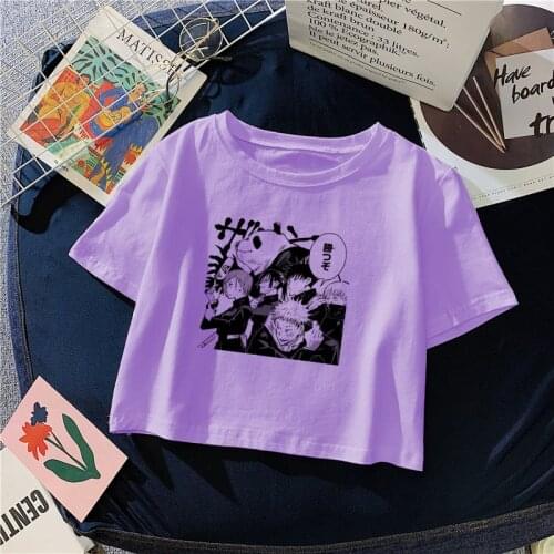 Anime Women Tshirt Jujutsu Kaisen Gojo Satoru Yuji Itadori Print Summer Cool Crop Top Short Sleeve T Shirt Streetwear T-shirt