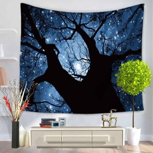 Forest Under The Night Sky Tapestry Lost Forest Painting Wall Hanging Fabric Frameless Printing Cloth Artistic Decor Curtain
