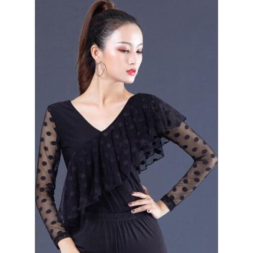 Latin dance costumes female adult jacket with long sleeves take modern clothing top new dance wear YR0906