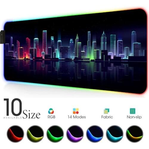 City Night View RGB Mouse Pad Neon Gamers Accessories LED MousePad Large with Backlit Rubber Mat Mouse for Pc Desk Rug Laptop