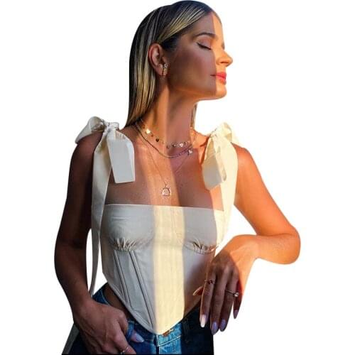 Summer Clothes For Women T-shirt Fashion Girdle Bandage Fish Bone Sexy Camisole Strap Tshirt Tee Shirt Femme Woman Tops