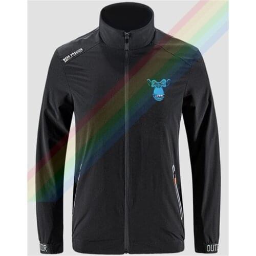 Blue - Faced Gorilla Monkey Breathable Jacket Mens Outdoor Zippered Comfortable Light Soft Fashion Casual Front Printing