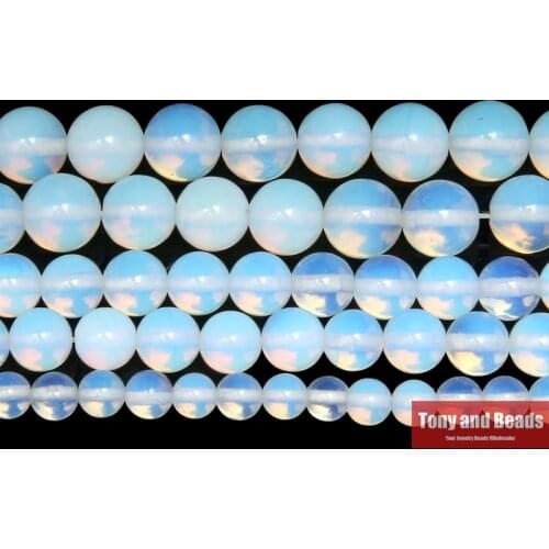 Natural Stone Smooth White Opalite Quartz Loose Beads 15" Strand 4 6 8 10 12 14MM Pick Size For Jewelry Making Q3