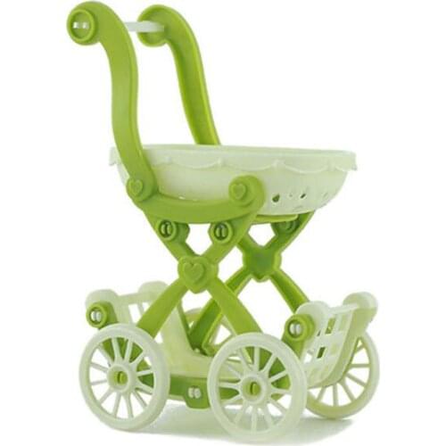 NK 1 Pcs Grass Green Doll Trolley Cart Furniture Shopping Baby Toys For Barbie Doll For Kelly Doll 1:12 Doll Accessories Gift 8X