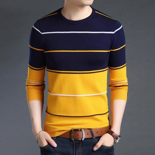 2020 New Fashion Sweater Mens Pullover Striped Slim Fit Jumpers Knitted Woolen Autumn Korean Style Casual Men Clothes