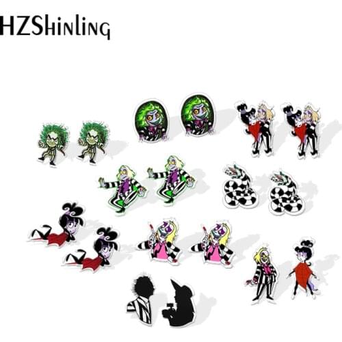 2020 New Beetlejuice Lydia Stud Earring Deetz SandWorm Acrylic Earring Movie Jewelry Epoxy Handmade