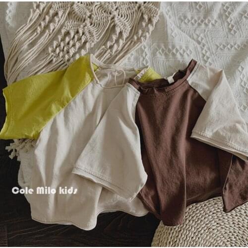 2021 new arrival girls boys patchwork summer short sleeve casual cotton linen kids t-shirt