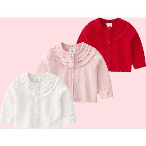 New Baby Girls Apring Autumn Long Sleeved Sweaters Newborn Baby Fashion Pink Jacket Knitted Coat 1-2 Years Old Kids Outwear Tops