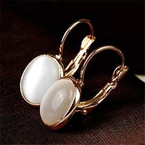 Ociki Fashion Jewelry Rose Gold Color Trendy OL Crystal Oval Opal Earrings for Women Girls Dangle Earring Drop Shipping Gift