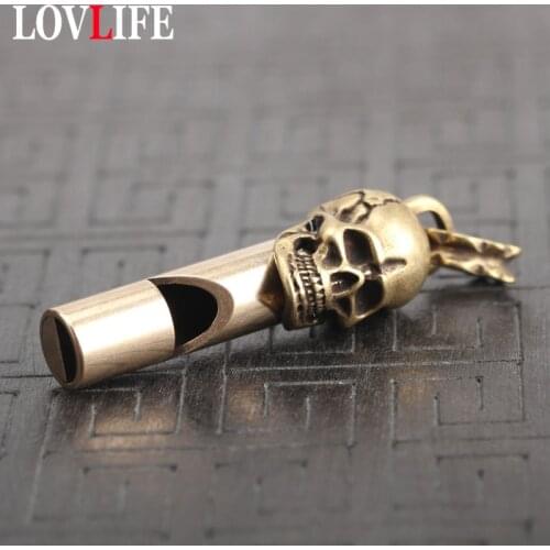 Punk Skull Dragon Keychain Pendants Solid Brass Retro Craft Outdoor Whistle Key Ring Charms Trinkets Sport Referee Wild Survival