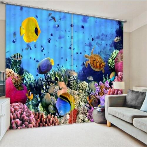 Underwater world Luxury Blackout 3D Curtains For Living room Bedding room Office Drapes Cotinas para sala