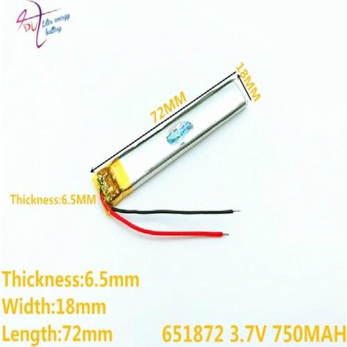 3.7V 750mAH 651872 652070 PLIB polymer lithium ion / Li-ion battery for GPS,mp3,mp4,mp5,dvd,bluetooth,model toy mobile bluetooth