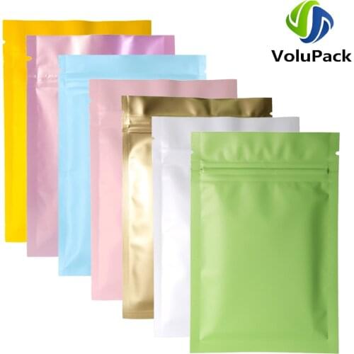 Various Colors 100pcs Heat Sealing Ziplock Pouches Tear Notch Metallic Mylar Flat Zip Lock Package Bag For Herb Powder