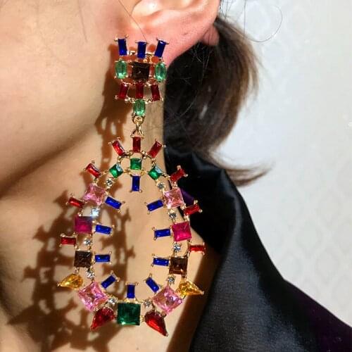 New Design Crystal Drop Earrings for Women Girls Bohemian Geometric Square Colorful Statement Earring Fashion Jewelry Korean