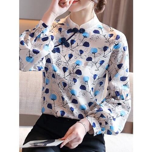 Long Sleeve Print Chiffon Blouse Shirt Women Blouses Blusas Mujer De Moda 2021 Blouse Women Vintage Print Women Blouse Tops D417