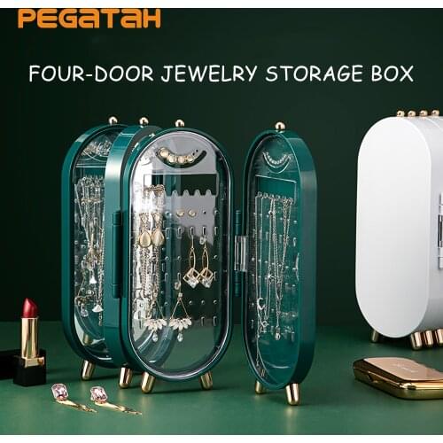 Foldable jewelry organizer Household Earrings Necklace Display Stand Organizer Case Luxury Retro with Mirro Jewel Storage Box