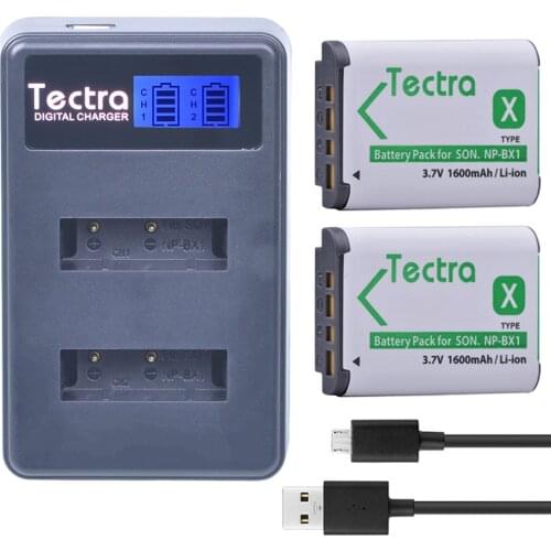 Tectra 2PCS NP-BX1 NP BX1 NPBX1 Battery + LCD USB Dual Charger for Sony DSC-RX100 RX1 HDR-AS15 AS10 HX300 WX300 Battery