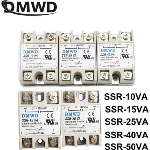 1Pc Solid State Relay SSR-10VA SSR-15VA SSR-25VA SSR-40VA SSR-50VA 10A 15A 25A 40A 50A Relais Regulator 500K ohm TO 24-380V AC