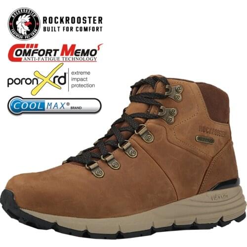 ROCKROOSTER Outdoor Ankle Trekking Shoes Men Waterproof Hiking Shoes Mountain Boots Genuine Leather Vibram Outsole boots