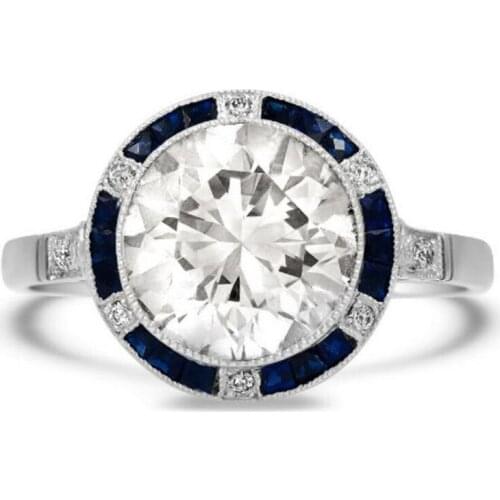 Vintage Jewelry 925 Sterling Silver Round Cut White AAAAA Cubic Zircon Party Promise Women Wedding Engagement Band Ring Gift