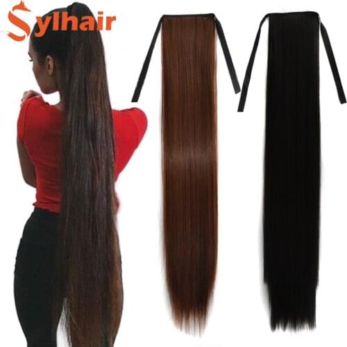 Sylhair Super 80cm Synthetic Hair Fiber Heat-Resistant Staight Hair Fake Hair Chip-in Hair Extensions Pony Tail