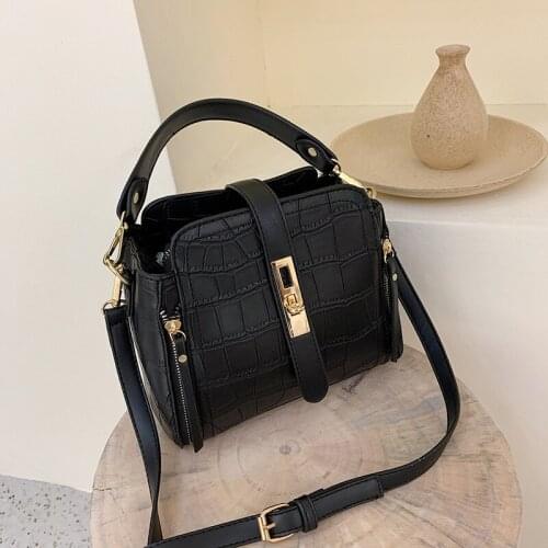High quality PU womens shoulder bag luxury design metal lock ladies Messenger bag shopper female handbag discount bags for wome