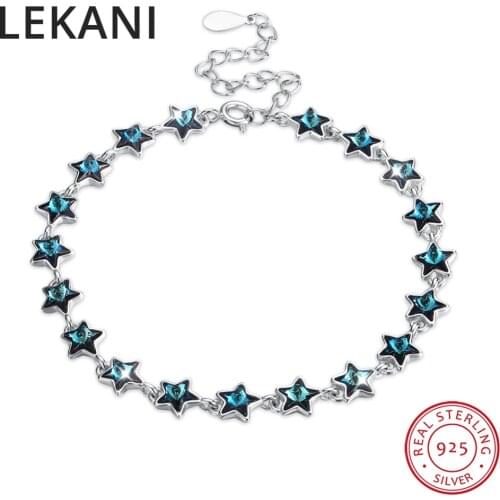 LEKANI Crystals From SWAROVSKI Luxury Stars Beads Charm Bracelet Bangles Genuine S925 Silver Hand Accessories For Women