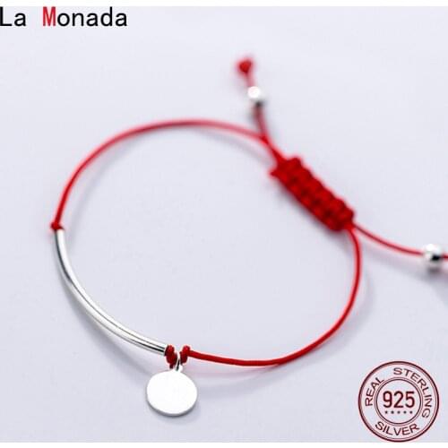 La Monada Wafer Red Thread For Hand 925 Sterling Silver Bracelet Red Thread String Rope Bracelets For Women Silver 925 Sterling