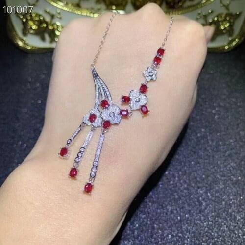 Fashion Flower Tassels Natural red ruby Pendant necklace S925 silver Natural gemstone necklace women weddings gift fine jewelery