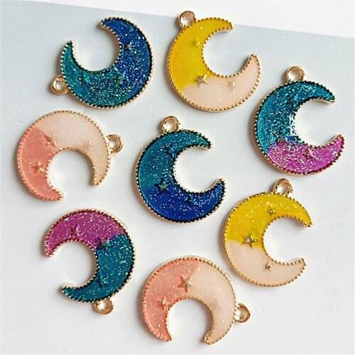 10pcs/lot 19mm*24mm Alloy Creative Colorful Moon Pendants Buttons Ornaments Jewelry Earrings Choker Hair DIY Jewelry Accessories