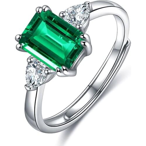 2021 Minimalist Jewelry 1ct 5*7mm 925 Sterling Silver High Quality Lab Created Zambia Emerald Ring