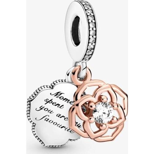 Free Shipping Authentic 925 Sterling Silver Two-Tone Rose Dangle Charm Fit Original Pandora Bracelet For Women DIY Jewelry Bead