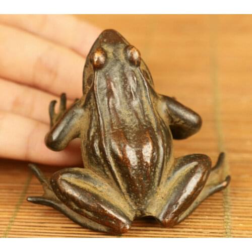 Big bronze hand casting fortune frog statue netsuke table deco tea pet gift