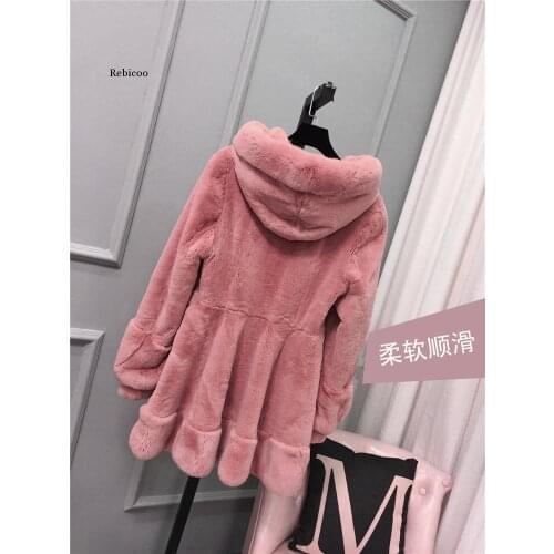 Large Size Fashion Autumn and Winter Women Faux Fur Hooded Coat Thick Warm Fur Jacket S-5XL Women Grey Cloak