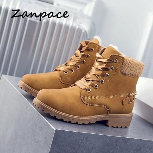 ZANPCE Winter Boots Women Large Size 43 Fashion Leather Women Snow Boots Keep Warm Plush Wmen Flat Ankle Boots Lace-Up Shoes
