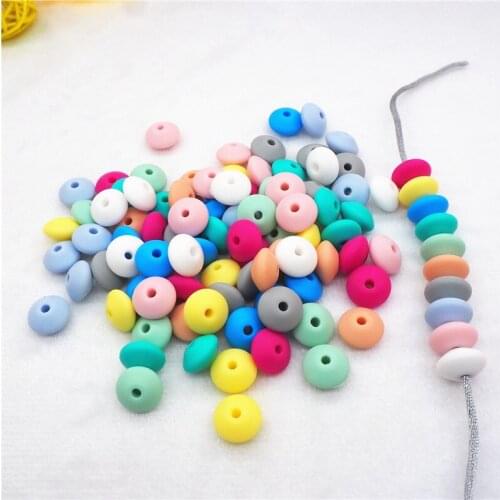 Chenkai 100pcs 12x7mm BPA Free Silicone Lentil Beads DIY Baby Abacus Teether Pendant Pacifier Jewelry Accessories Making Beads