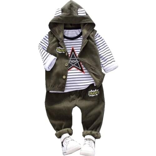 Spring Autumn Children Baby Casual Hooded Vest Pants 3pcs/sets Infant Sports Clothes Outfit Toddler Suits Boys Kids Tracksuits